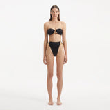 Clyde Black Bandeau High Waist Satin Bikini Set | Moeva | Bikini Sets | Each week unveils new pieces—luxury swimwear, fluid resort silhouettes, and elevated summer-to-evening essentials designed to carry you from coastal escapes to city nights.