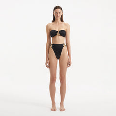 Clyde Black Bandeau High Waist Satin Bikini Set | Moeva | Bikini Sets | Each week unveils new pieces—luxury swimwear, fluid resort silhouettes, and elevated summer-to-evening essentials designed to carry you from coastal escapes to city nights.