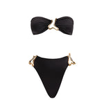 Clyde Black Bandeau High Waist Satin Bikini Set | Moeva | Bikini Sets | Each week unveils new pieces—luxury swimwear, fluid resort silhouettes, and elevated summer-to-evening essentials designed to carry you from coastal escapes to city nights.