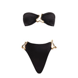 Clyde Black Bandeau High Waist Satin Bikini Set | Moeva | Bikini Sets | Each week unveils new pieces—luxury swimwear, fluid resort silhouettes, and elevated summer-to-evening essentials designed to carry you from coastal escapes to city nights.