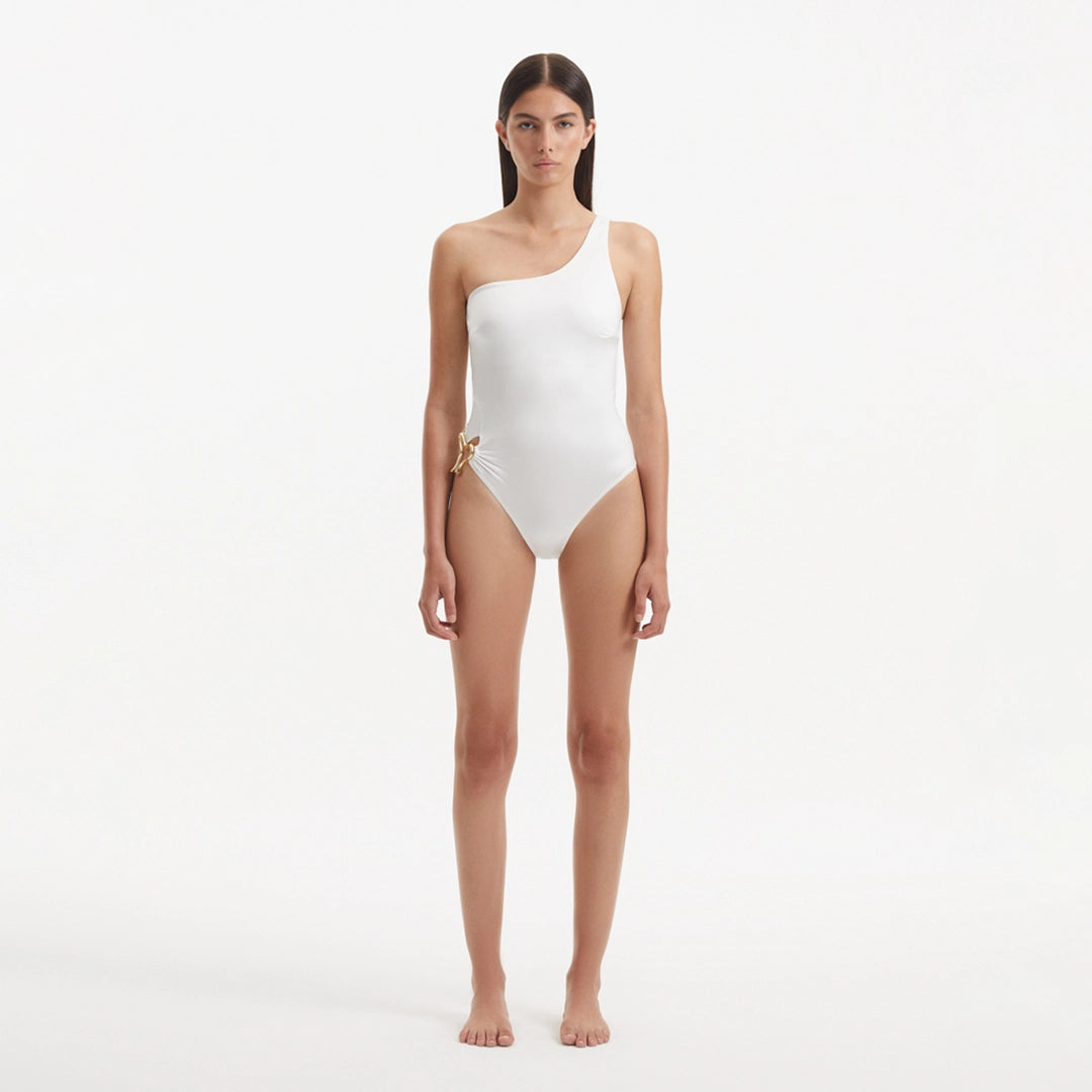 Kaimana White One Shoulder Satin Swimsuit | Moeva | Swimsuit | Each week unveils new pieces—luxury swimwear, fluid resort silhouettes, and elevated summer-to-evening essentials designed to carry you from coastal escapes to city nights.