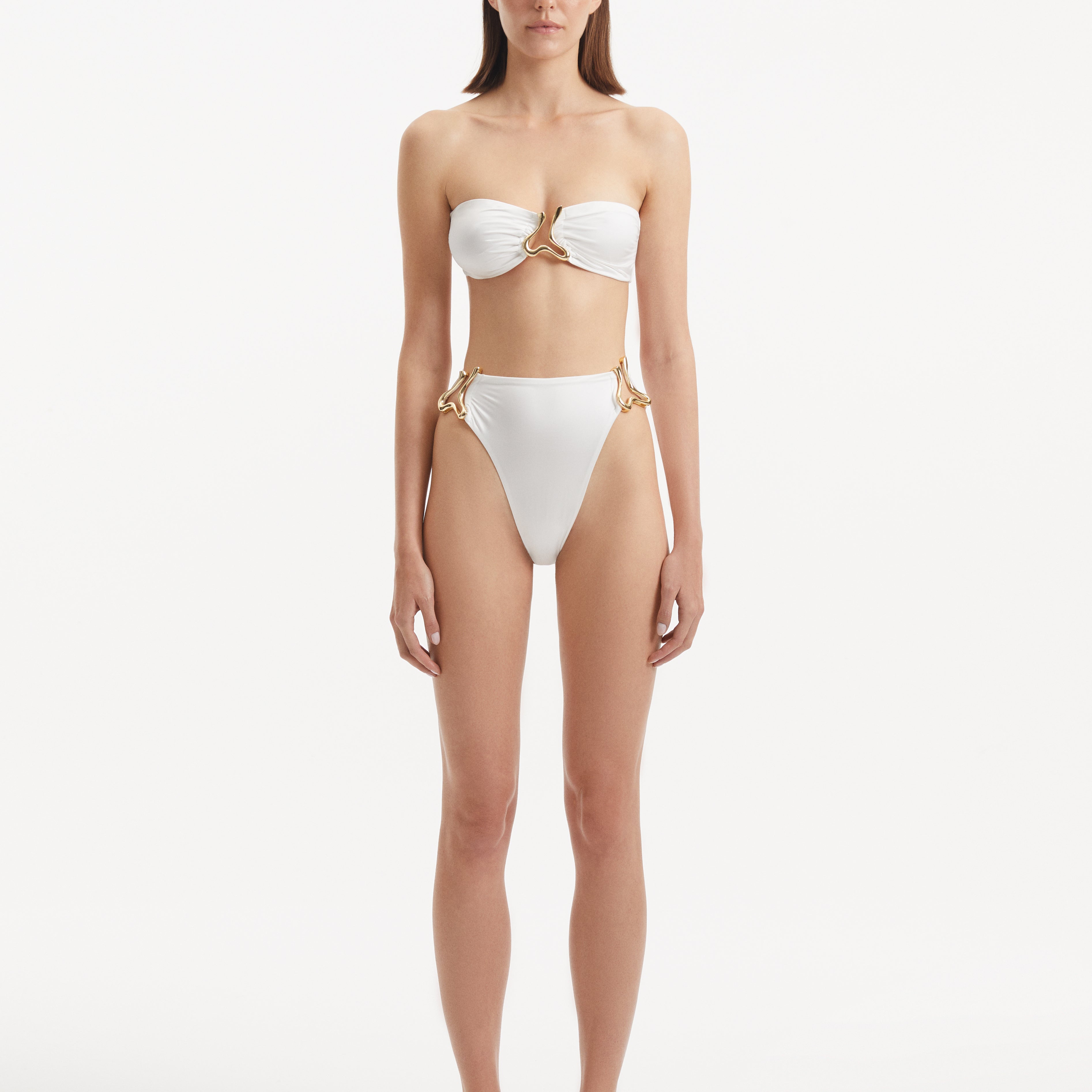 Clyde White Bandeau Satin Bikini Top | Moeva | Bikini Top | Each week unveils new pieces—luxury swimwear, fluid resort silhouettes, and elevated summer-to-evening essentials designed to carry you from coastal escapes to city nights.
