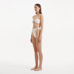 Clyde White Bandeau High Waist Satin Bikini Set | Moeva | Bikini Sets | Each week unveils new pieces—luxury swimwear, fluid resort silhouettes, and elevated summer-to-evening essentials designed to carry you from coastal escapes to city nights.