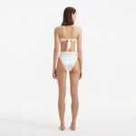 Clyde White Bandeau High Waist Satin Bikini Set | Moeva | Bikini Sets | Each week unveils new pieces—luxury swimwear, fluid resort silhouettes, and elevated summer-to-evening essentials designed to carry you from coastal escapes to city nights.