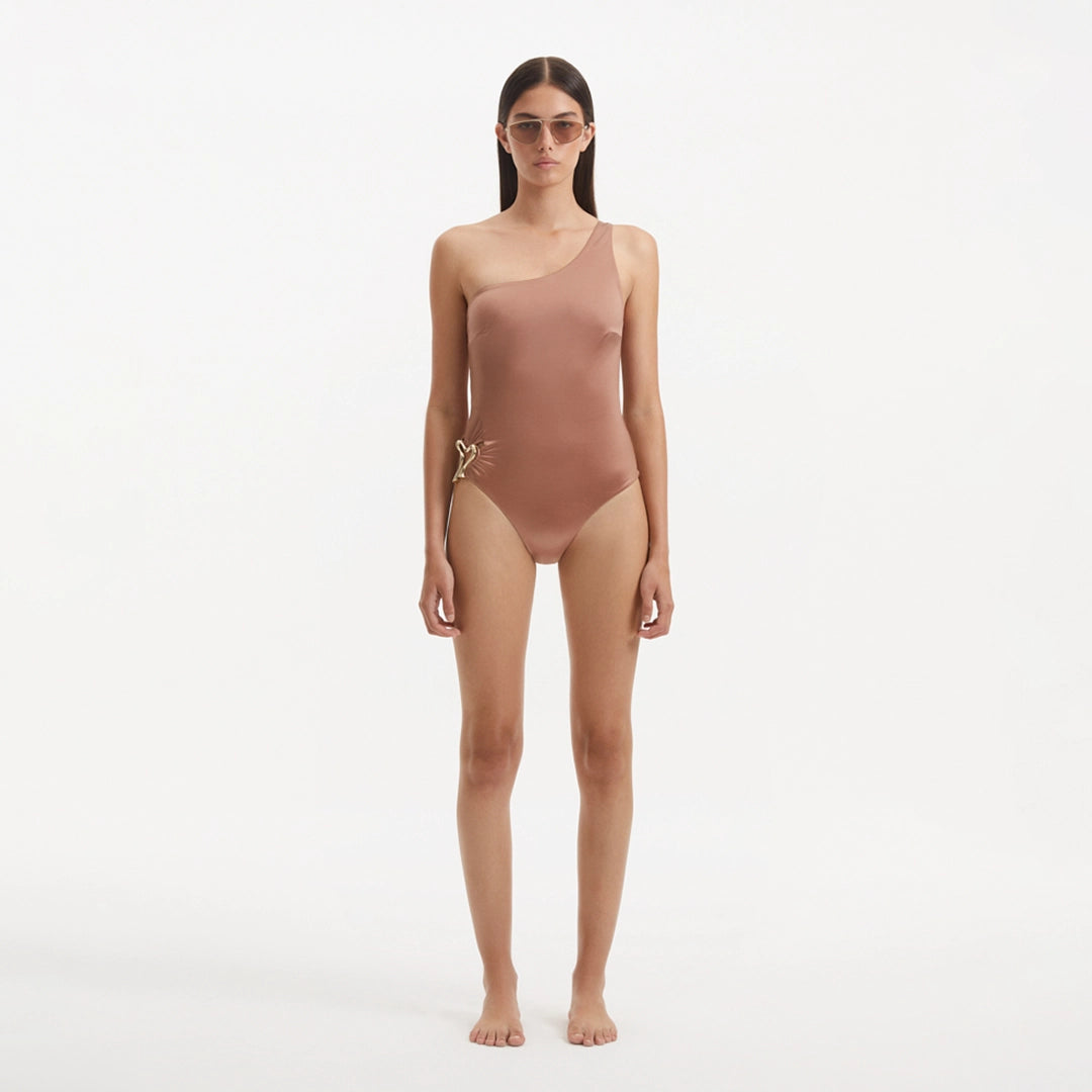 Kaimana Brown One Shoulder Satin Swimsuit | Moeva | Swimsuit | Each week unveils new pieces—luxury swimwear, fluid resort silhouettes, and elevated summer-to-evening essentials designed to carry you from coastal escapes to city nights.
