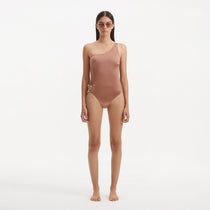 Kaimana Brown One Shoulder Satin Swimsuit | Moeva | Swimsuit | Each week unveils new pieces—luxury swimwear, fluid resort silhouettes, and elevated summer-to-evening essentials designed to carry you from coastal escapes to city nights.