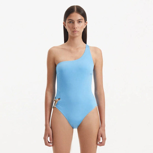 Kaimana Baby Blue One Shoulder Satin Swimsuit | Moeva | Swimsuit | Each week unveils new pieces—luxury swimwear, fluid resort silhouettes, and elevated summer-to-evening essentials designed to carry you from coastal escapes to city nights.