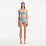 Clyde Baby Blue Bandeau High Waist Satin Bikini Set | Moeva | Bikini Sets | Each week unveils new pieces—luxury swimwear, fluid resort silhouettes, and elevated summer-to-evening essentials designed to carry you from coastal escapes to city nights.