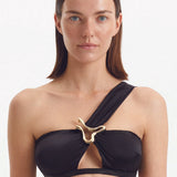 Sereia Black One Shoulder Satin Bikini Top