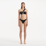 Sereia Black One Shoulder Mid Coverage Satin Bikini Set | Moeva | Bikini Set | Each week unveils new pieces—luxury swimwear, fluid resort silhouettes, and elevated summer-to-evening essentials designed to carry you from coastal escapes to city nights.