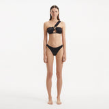 Sereia Black One Shoulder Mid Coverage Satin Bikini Set | Moeva | Bikini Set | Each week unveils new pieces—luxury swimwear, fluid resort silhouettes, and elevated summer-to-evening essentials designed to carry you from coastal escapes to city nights.