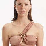 Sereia Brown One Shoulder Satin Bikini Top