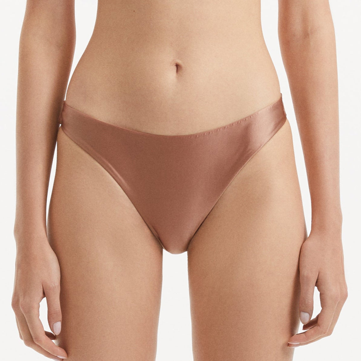 Sereia Brown Mid Coverage Satin Bikini Bottom | Moeva | Bikini Bottom | Each week unveils new pieces—luxury swimwear, fluid resort silhouettes, and elevated summer-to-evening essentials designed to carry you from coastal escapes to city nights.