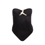 Kenna Black Bandeau Satin Swimsuit | Moeva | Swimsuit | Each week unveils new pieces—luxury swimwear, fluid resort silhouettes, and elevated summer-to-evening essentials designed to carry you from coastal escapes to city nights.