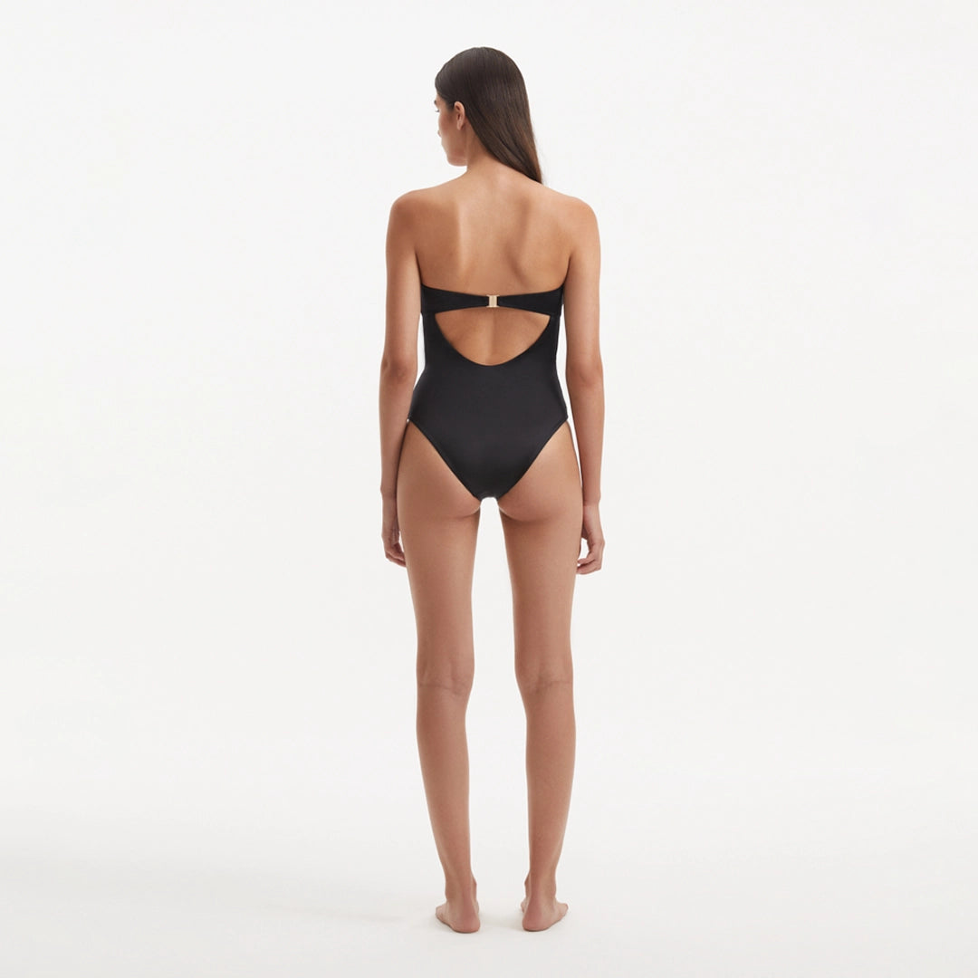 Kenna Black Bandeau Satin Swimsuit | Moeva | Swimsuit | Each week unveils new pieces—luxury swimwear, fluid resort silhouettes, and elevated summer-to-evening essentials designed to carry you from coastal escapes to city nights.