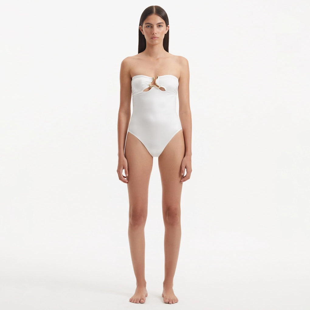 Kenna White Bandeau Satin Swimsuit | Moeva | Swimsuit | Each week unveils new pieces—luxury swimwear, fluid resort silhouettes, and elevated summer-to-evening essentials designed to carry you from coastal escapes to city nights.