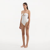 Kenna White Bandeau Satin Swimsuit | Moeva | Swimsuit | Each week unveils new pieces—luxury swimwear, fluid resort silhouettes, and elevated summer-to-evening essentials designed to carry you from coastal escapes to city nights.
