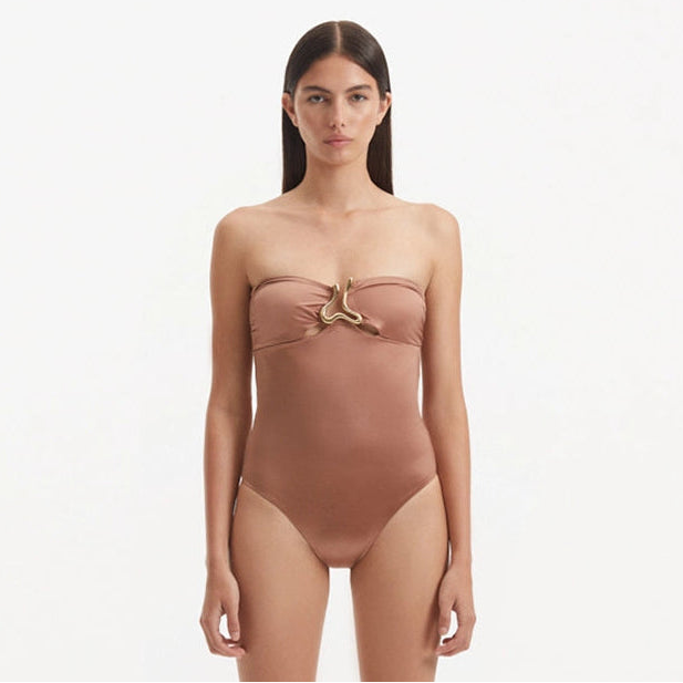 Kenna Brown Bandeau Satin Swimsuit | Moeva | Swimsuit | Each week unveils new pieces—luxury swimwear, fluid resort silhouettes, and elevated summer-to-evening essentials designed to carry you from coastal escapes to city nights.