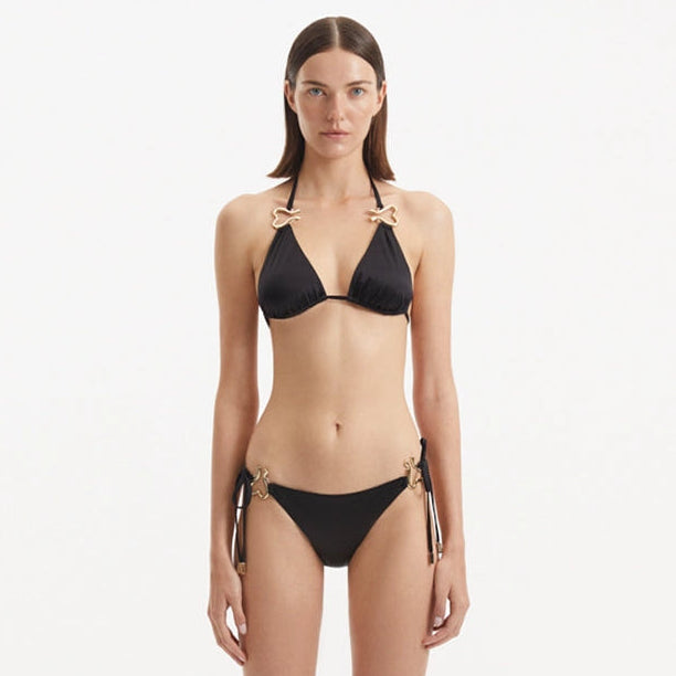 Rhea Black Triangle Side Tie Satin Bikini Set | Moeva | Bikini Set | Each week unveils new pieces—luxury swimwear, fluid resort silhouettes, and elevated summer-to-evening essentials designed to carry you from coastal escapes to city nights.