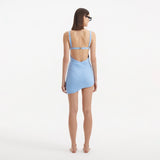 Ephram Baby Blue Wave-Textured Mini Skirt Skirt | Moeva | Beachwear Skirts | Each week unveils new pieces—luxury swimwear, fluid resort silhouettes, and elevated summer-to-evening essentials designed to carry you from coastal escapes to city nights.