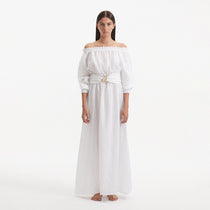 Dante White Off-Shoulder Maxi Dress with Belted Waist | Moeva | Dress | Each week unveils new pieces—luxury swimwear, fluid resort silhouettes, and elevated summer-to-evening essentials designed to carry you from coastal escapes to city nights.