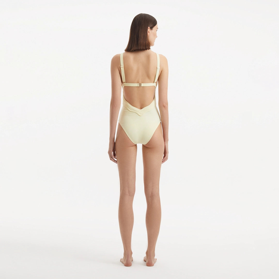 Breena Yellow V Neck Swimsuit | Moeva | Swimsuit | Each week unveils new pieces—luxury swimwear, fluid resort silhouettes, and elevated summer-to-evening essentials designed to carry you from coastal escapes to city nights.
