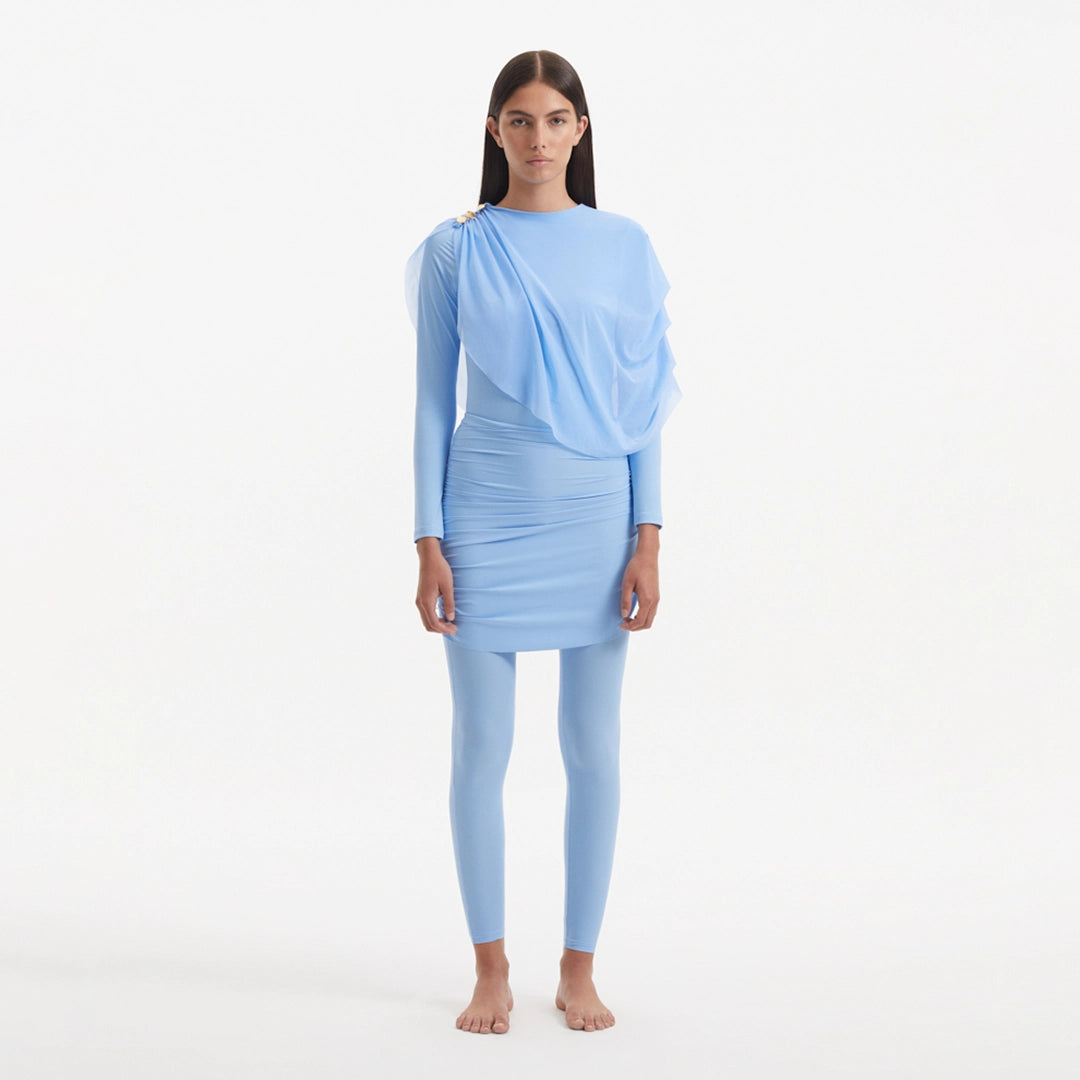 Ishtar Blue Long Sleeve Accessorised Modest Swim Set | Moeva | Swimsuit | Each week unveils new pieces—luxury swimwear, fluid resort silhouettes, and elevated summer-to-evening essentials designed to carry you from coastal escapes to city nights.