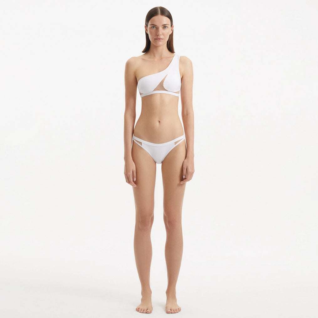 Harbor White One Shoulder Mid Coverage Solid Bikini Set | Moeva | Bikini Set | Each week unveils new pieces—luxury swimwear, fluid resort silhouettes, and elevated summer-to-evening essentials designed to carry you from coastal escapes to city nights.