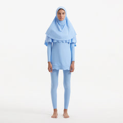 Risha Baby Blue Swim Hijab | Moeva | | Each week unveils new pieces—luxury swimwear, fluid resort silhouettes, and elevated summer-to-evening essentials designed to carry you from coastal escapes to city nights.