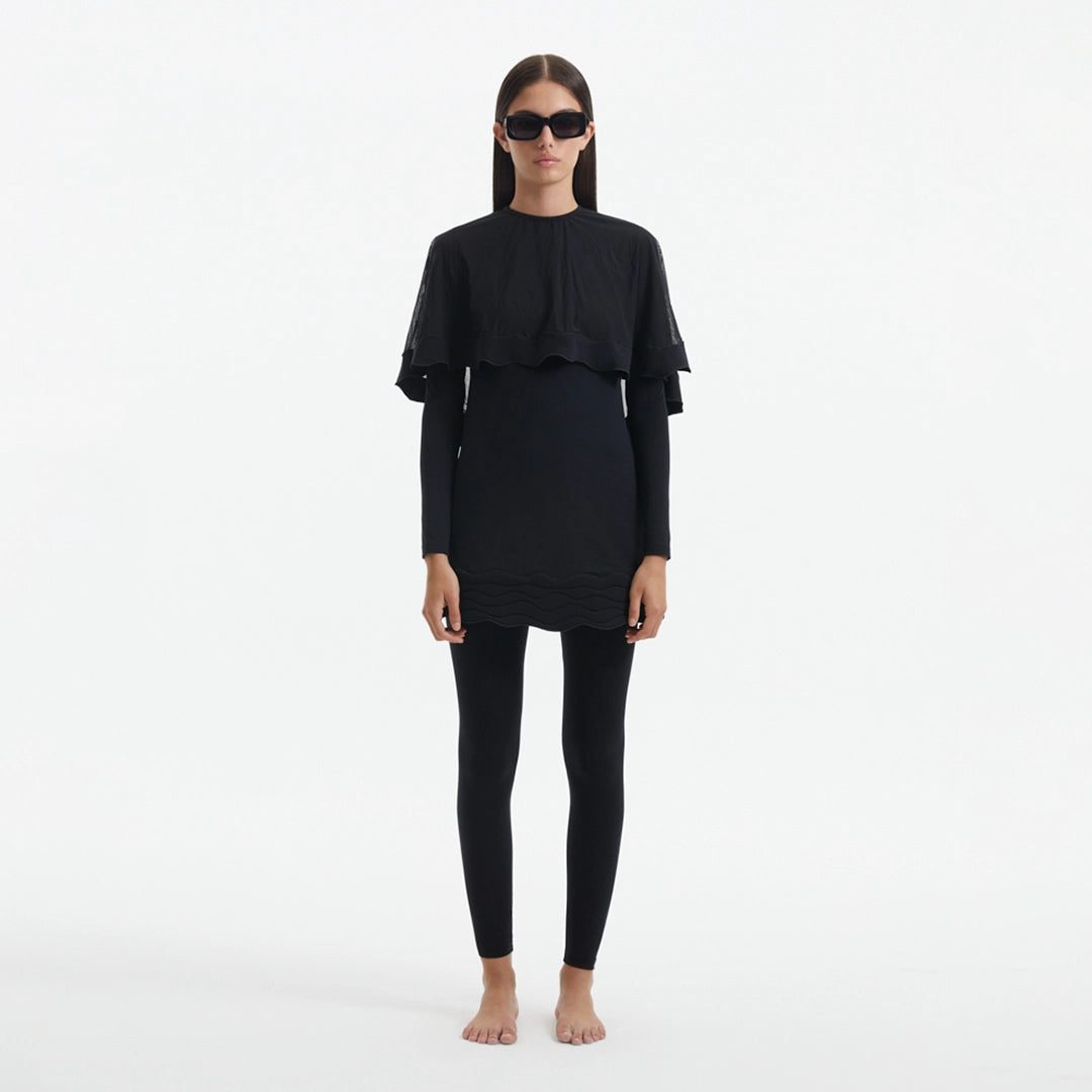 Nasima Black Layered Modest Swim Set | Moeva | Swimsuit | Each week unveils new pieces—luxury swimwear, fluid resort silhouettes, and elevated summer-to-evening essentials designed to carry you from coastal escapes to city nights.