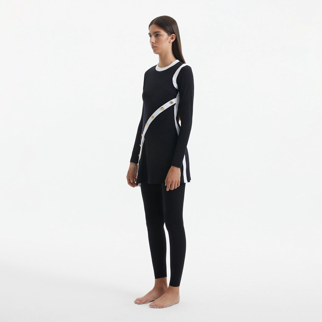 Kamaria Black Long Sleeve Accessorised Modest Swim Set | Moeva | Swimsuit | Each week unveils new pieces—luxury swimwear, fluid resort silhouettes, and elevated summer-to-evening essentials designed to carry you from coastal escapes to city nights.