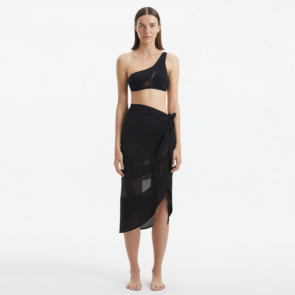 Pelagia Black Tie Front Wavy-Trim Sheer Sarong | Moeva | Sarong | Each week unveils new pieces—luxury swimwear, fluid resort silhouettes, and elevated summer-to-evening essentials designed to carry you from coastal escapes to city nights.