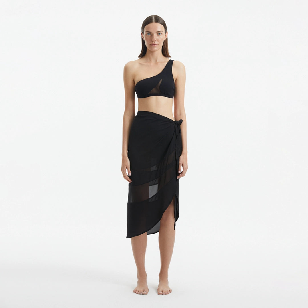 Pelagia Black Tie Front Wavy-Trim Sheer Sarong | Moeva | Sarongs | Each week unveils new pieces—luxury swimwear, fluid resort silhouettes, and elevated summer-to-evening essentials designed to carry you from coastal escapes to city nights.