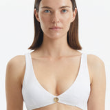 Aeron White V Neck Textured Bikini Top