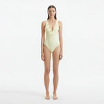 Naida Yellow V Neck Textured Swimsuit | Moeva | Swimsuit | Each week unveils new pieces—luxury swimwear, fluid resort silhouettes, and elevated summer-to-evening essentials designed to carry you from coastal escapes to city nights.