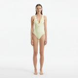 Naida Yellow V Neck Textured Swimsuit | Moeva | Swimsuit | Each week unveils new pieces—luxury swimwear, fluid resort silhouettes, and elevated summer-to-evening essentials designed to carry you from coastal escapes to city nights.