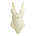 Naida Yellow V Neck Textured Swimsuit | Moeva | Swimsuit | Each week unveils new pieces—luxury swimwear, fluid resort silhouettes, and elevated summer-to-evening essentials designed to carry you from coastal escapes to city nights.