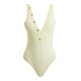 Naida Yellow V Neck Textured Swimsuit | Moeva | Swimsuit | Each week unveils new pieces—luxury swimwear, fluid resort silhouettes, and elevated summer-to-evening essentials designed to carry you from coastal escapes to city nights.