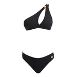 Eyre Black One Shoulder Mid Coverage Textured Bikini Set | Moeva | Bikini Set | Each week unveils new pieces—luxury swimwear, fluid resort silhouettes, and elevated summer-to-evening essentials designed to carry you from coastal escapes to city nights.