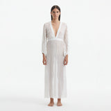 Fernanda White Knitted Mesh  Long-Sleeve Maxi Dress