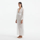 Fernanda White Knitted Mesh  Long-Sleeve Maxi Dress