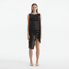 Adora Black Sheer Sleeveless Asymmetric Dress with Gold Button Detail | Moeva | Dress | Each week unveils new pieces—luxury swimwear, fluid resort silhouettes, and elevated summer-to-evening essentials designed to carry you from coastal escapes to city nights.
