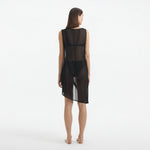 Adora Black Sheer Sleeveless Asymmetric Dress with Gold Button Detail | Moeva | Dress | Each week unveils new pieces—luxury swimwear, fluid resort silhouettes, and elevated summer-to-evening essentials designed to carry you from coastal escapes to city nights.