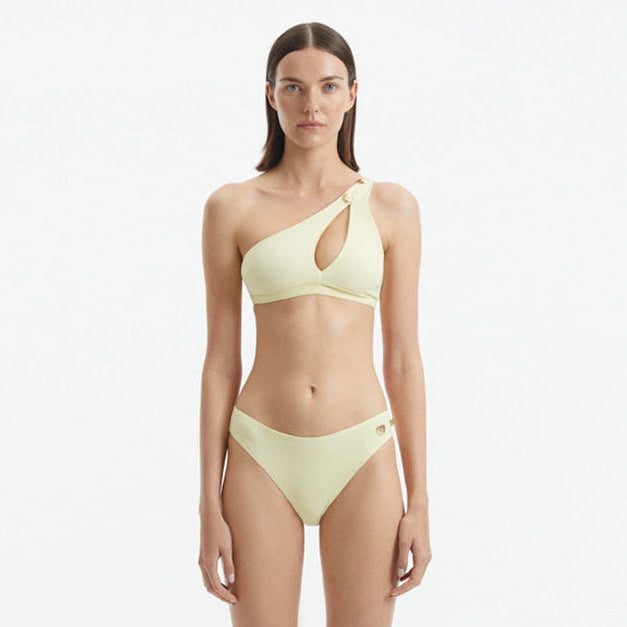Eyre Yellow One Shoulder Mid Coverage Textured Bikini Set | Moeva | Bikini Set | Each week unveils new pieces—luxury swimwear, fluid resort silhouettes, and elevated summer-to-evening essentials designed to carry you from coastal escapes to city nights.