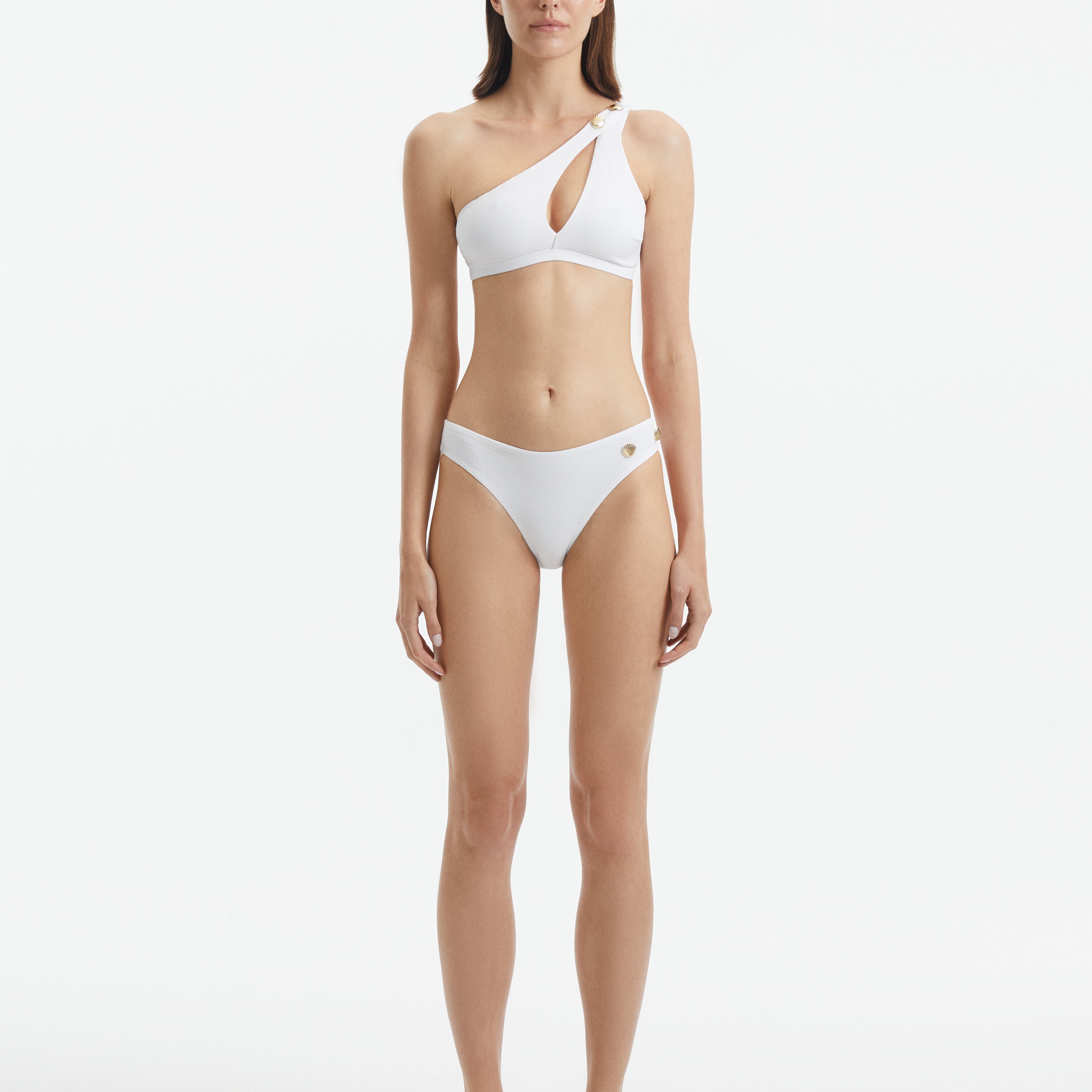 Eyre White One Shoulder Textured Bikini Top | Moeva | Bikini Top | Each week unveils new pieces—luxury swimwear, fluid resort silhouettes, and elevated summer-to-evening essentials designed to carry you from coastal escapes to city nights.
