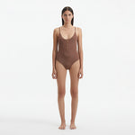 Hartley Brown Scoop Neck Metallic Knitted Swimsuit | Moeva | Swimsuit | Each week unveils new pieces—luxury swimwear, fluid resort silhouettes, and elevated summer-to-evening essentials designed to carry you from coastal escapes to city nights.