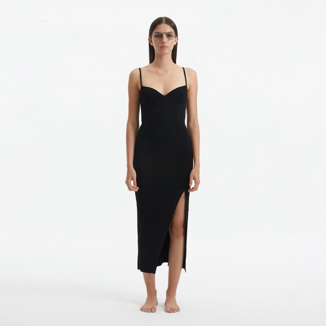 Beau Black Sleeveless Knitted Long Dress with Side Slit | Moeva | RTW Dresses | Each week unveils new pieces—luxury swimwear, fluid resort silhouettes, and elevated summer-to-evening essentials designed to carry you from coastal escapes to city nights.