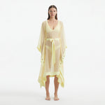 Opal Yellow Sheer Gold Buttoned Belted Kaftan | Moeva | Kaftans | Each week unveils new pieces—luxury swimwear, fluid resort silhouettes, and elevated summer-to-evening essentials designed to carry you from coastal escapes to city nights.