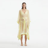 Opal Yellow Sheer Gold Buttoned Belted Kaftan | Moeva | Kaftans | Each week unveils new pieces—luxury swimwear, fluid resort silhouettes, and elevated summer-to-evening essentials designed to carry you from coastal escapes to city nights.