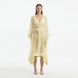 Opal Yellow Sheer Gold Buttoned Belted Kaftan | Moeva | Kaftans | Each week unveils new pieces—luxury swimwear, fluid resort silhouettes, and elevated summer-to-evening essentials designed to carry you from coastal escapes to city nights.